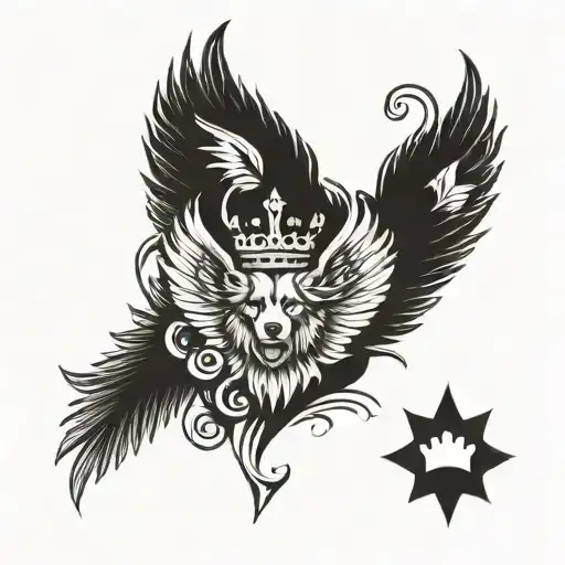 dog paw with wings and crown surrounded tattoo design idea