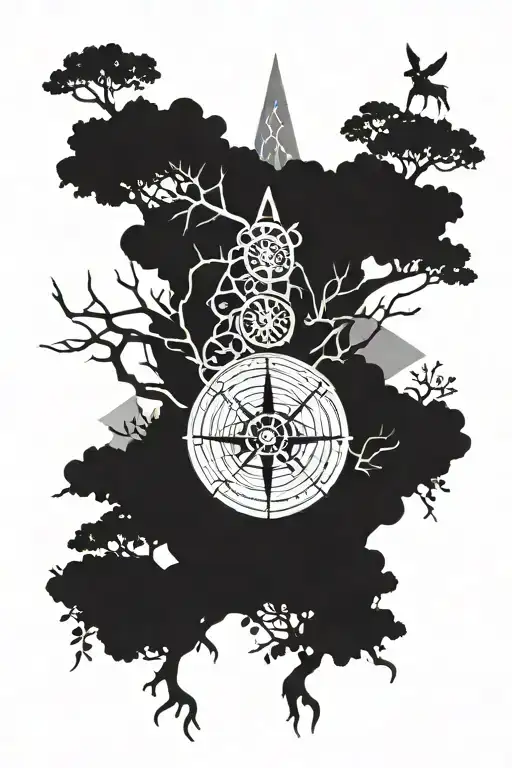 Nordic runes and compass tree of life tattoo design idea