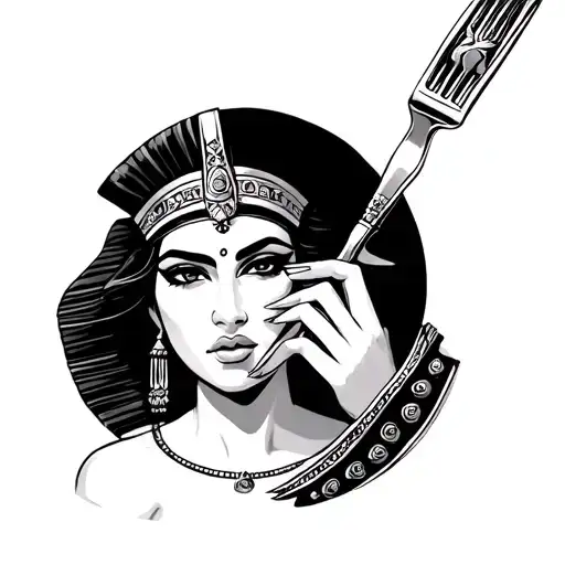 sexy cleopatra using her hand in a fork tattoo design idea