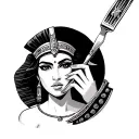 sexy cleopatra using her hand in a fork tattoo design idea