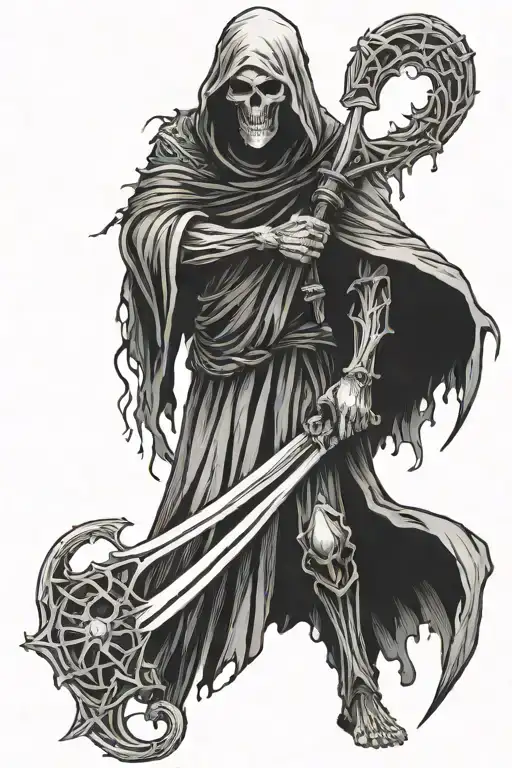 faceless grim reaper with wings holding scythe  tattoo design idea