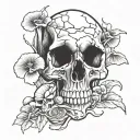 skull with mushrooms growing through the cracks tattoo design idea
