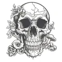 skull with mushrooms growing through the cracks tattoo design idea