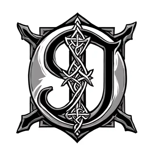 letters S and J Scott Campbell Irish Celtic cross adorned tattoo design idea