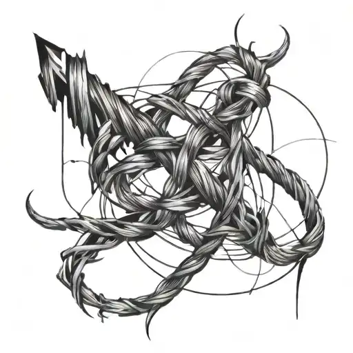 red thread passing through chaos symbol tattoo design idea