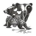 bear family with big bear, medium bear and small bear. underneath all of the bears are are dates 8.12.98. 08.22 8.10.24 tattoo design idea