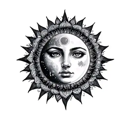 moon and sun mandala tattoo design idea