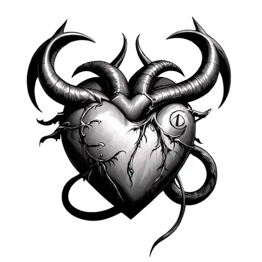 heart with horns and tail devil, and venus symbol incorporated  tattoo design idea