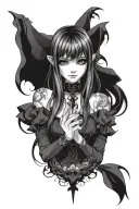 female anime vampire long hair bangs gothic dress detailed hands tattoo design idea