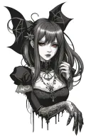female anime vampire long hair bangs gothic dress detailed hands tattoo design idea
