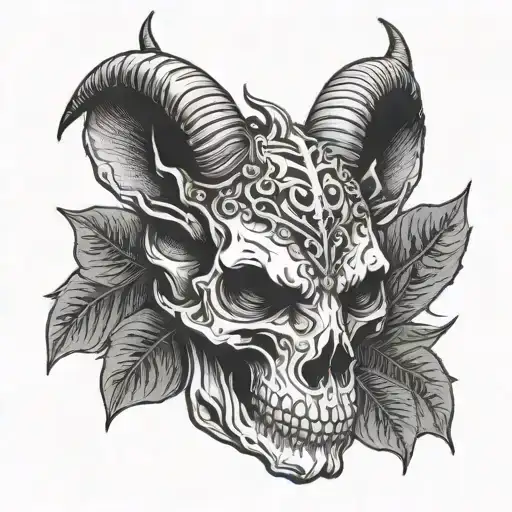 skull goat head with eye on the forehead and bats behind  tattoo design idea