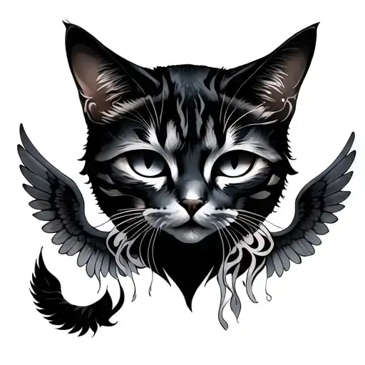 soul one eye cat and wings tattoo design idea