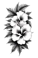 hibiscus flowers on a vine with palm  fronds tattoo design idea