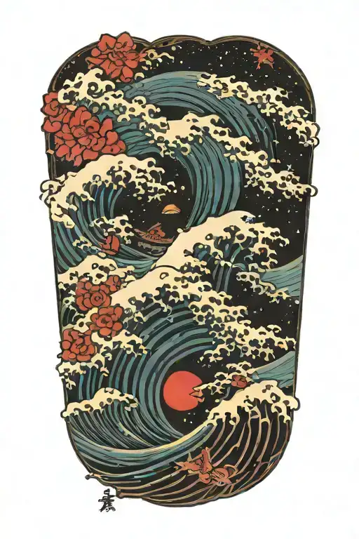 tsnumani wave against the night sky tattoo design idea