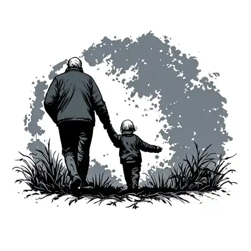 dad mum and son walking away tattoo design idea