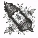 a lamp with fireflies around it tattoo design idea