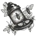 a lamp with fireflies around it tattoo design idea