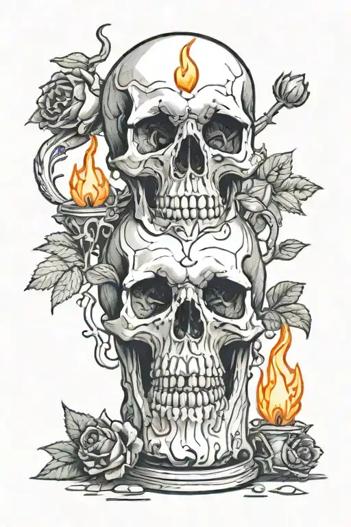 skull and half burned candle with ladybird crawling tattoo design idea