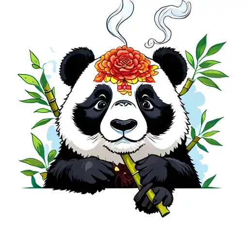 panda bear smoking a bamboo stick tattoo design idea