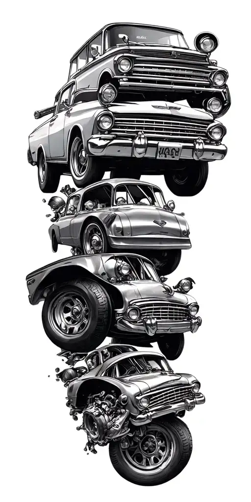machanic cars family tattoo design idea