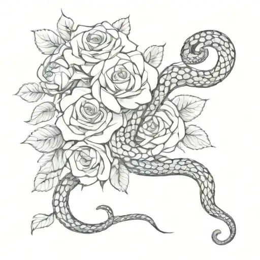 tattoo sketch snake in length with roses black and white for girl tattoo design idea