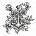 ship anchor wrapped with June, July, September and December birth flowers  tattoo design idea