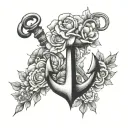 ship anchor wrapped with June, July, September and December birth flowers  tattoo design idea