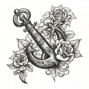 ship anchor wrapped with June, July, September and December birth flowers  tattoo design idea