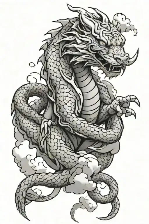 Dragon wrapped around tiger with clouds in background tattoo design idea