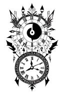 Brujula with clock and arrows tattoo design idea