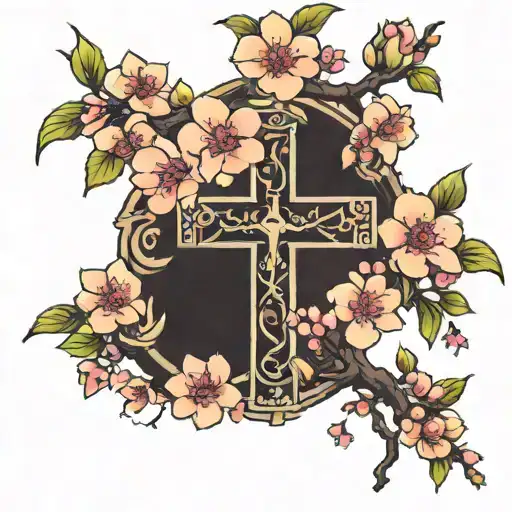 east vancouver cross surrounded by cherry blossoms tattoo design idea