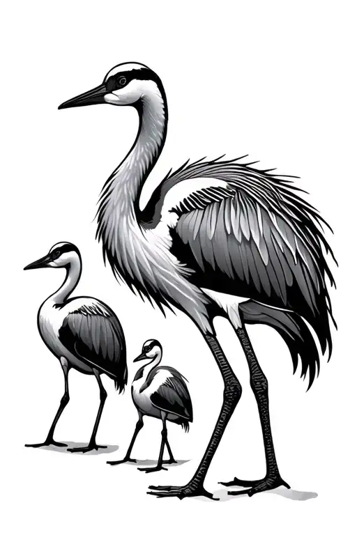 mom dad and baby sand hill crane walking tattoo design idea