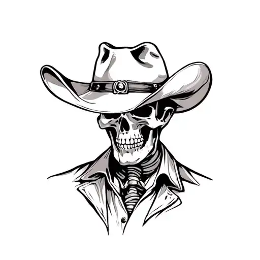 Skeleton cowboy with cowboy hat tattoo design idea