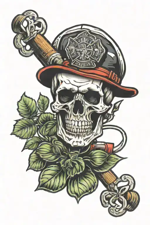 skull, firefighter, cigar, 4 leaf clover, thin red line  tattoo design idea