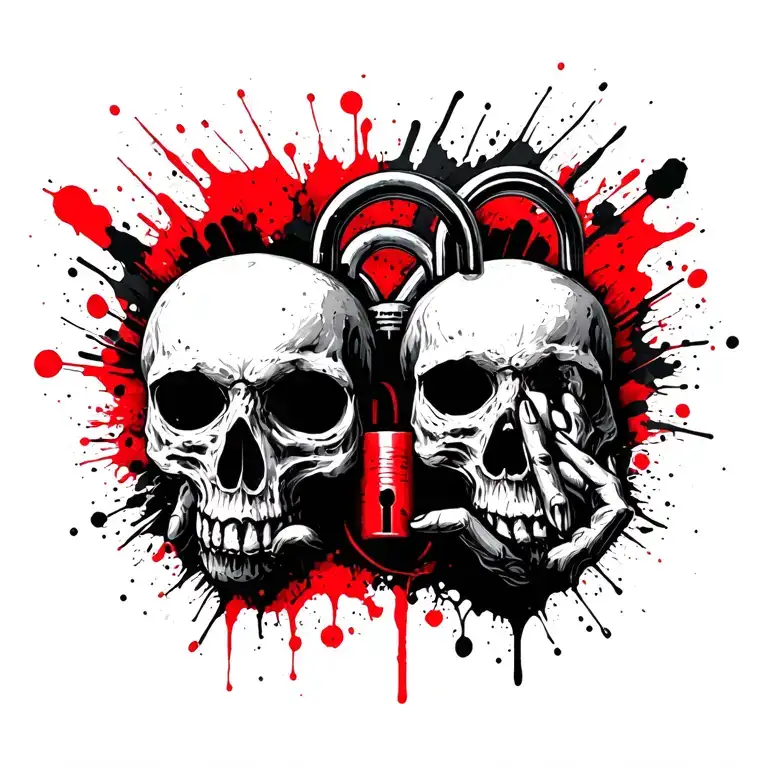 skull with lock and hands surrounded tattoo design idea