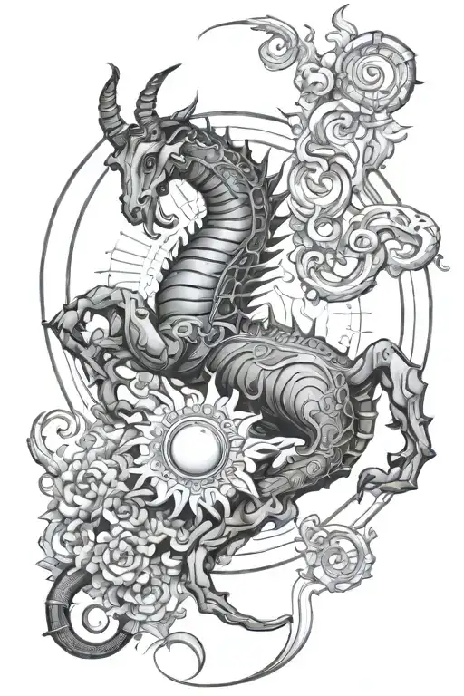 sun sign Scorpio, moon sign Aries, taurus, ascendant, and water element and fixed modality tattoo design idea