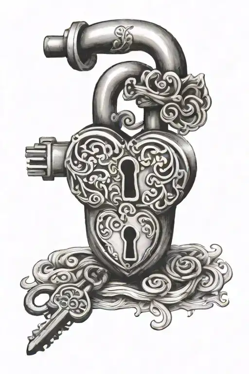beautiful heart shaped lock with attached key design tattoo design idea