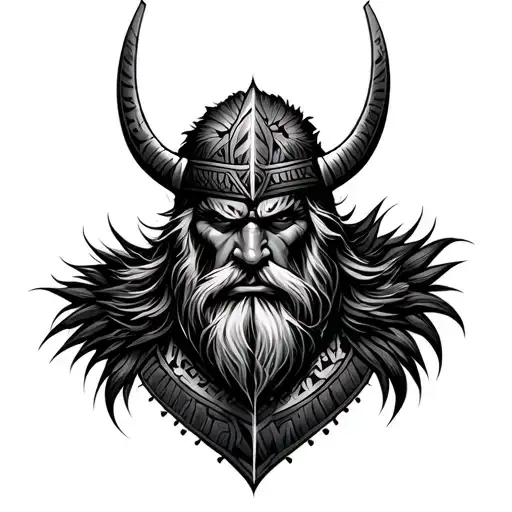 half Maori half Viking warrior character tattoo design idea