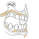 a human jaw with candy corn teeth, very minimalistic tattoo design idea