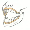a human jaw with candy corn teeth, very minimalistic tattoo design idea