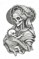 skeleton mary holding alien baby jesus christ tattoo design idea