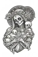 skeleton mary holding alien baby jesus christ tattoo design idea