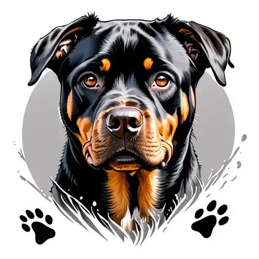 Rottweiler dog in paw print tattoo design idea