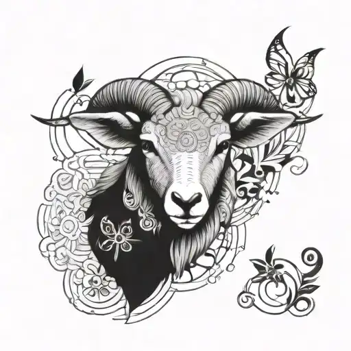 Merge an image of geometric figure of a lamb that symbolizes humility and wings of butterfly that symbolizes growth  tattoo design idea