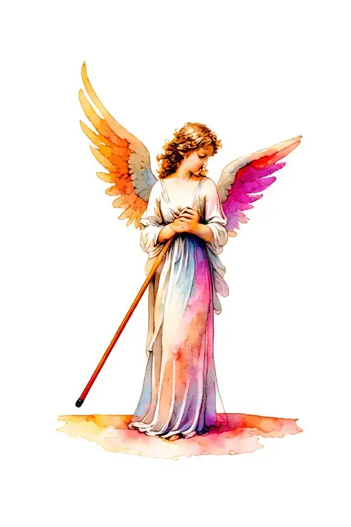 Angel holding pool cue tattoo design idea