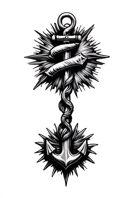 starburst with anchor intertwined tattoo design idea