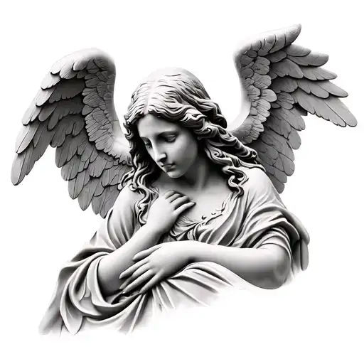 weeping realistic stone angel  tattoo design idea