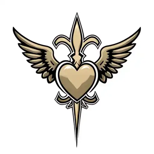 New Orleans saints logo with heart behind logo surrounded by wings tattoo design idea