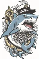 shark biting an anchor wearing a sailor hat tattoo design idea