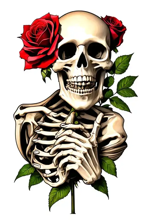 skeleton holding rose tattoo tattoo design idea